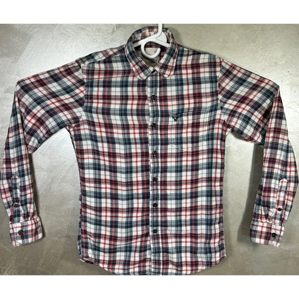 American Eagle Outfitters Men's XS Flannel Shirt Plaid Red White Blue Soft‎